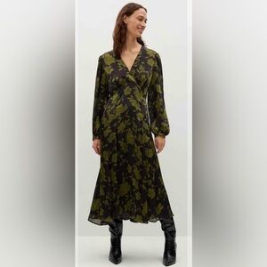 Black and green floral midi dress.  Skirt Lined with black slip.